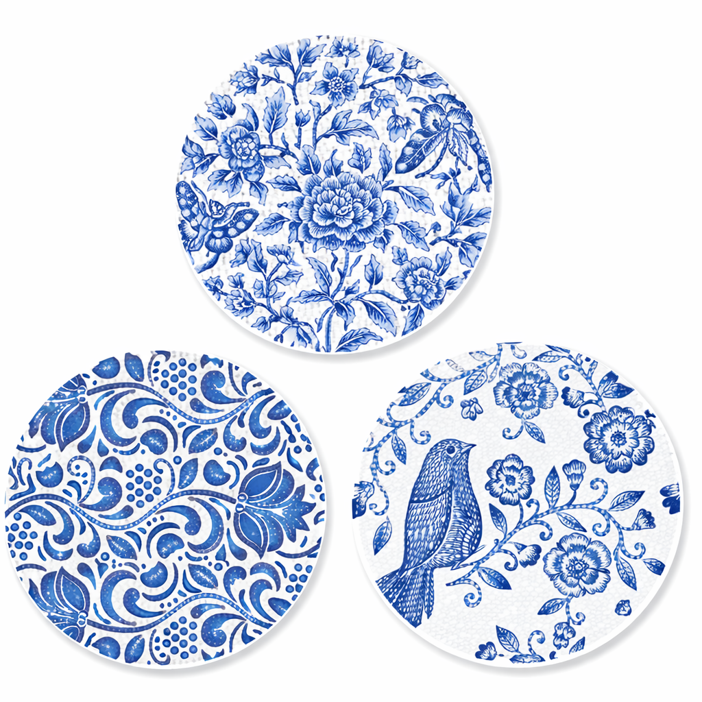 DIY Diamond Azure Garden Coaster Set - 3 Piece Bundle