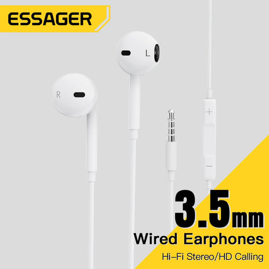 Essager 3.5mm Wired Headphones In Ear Headset Wired Earphones with Microphone Stereo Earbuds Sports In-line Control For Phones